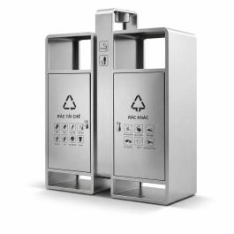 Thùng rác inox đôi gạt tàn đế cao HTI2N63-GTI 